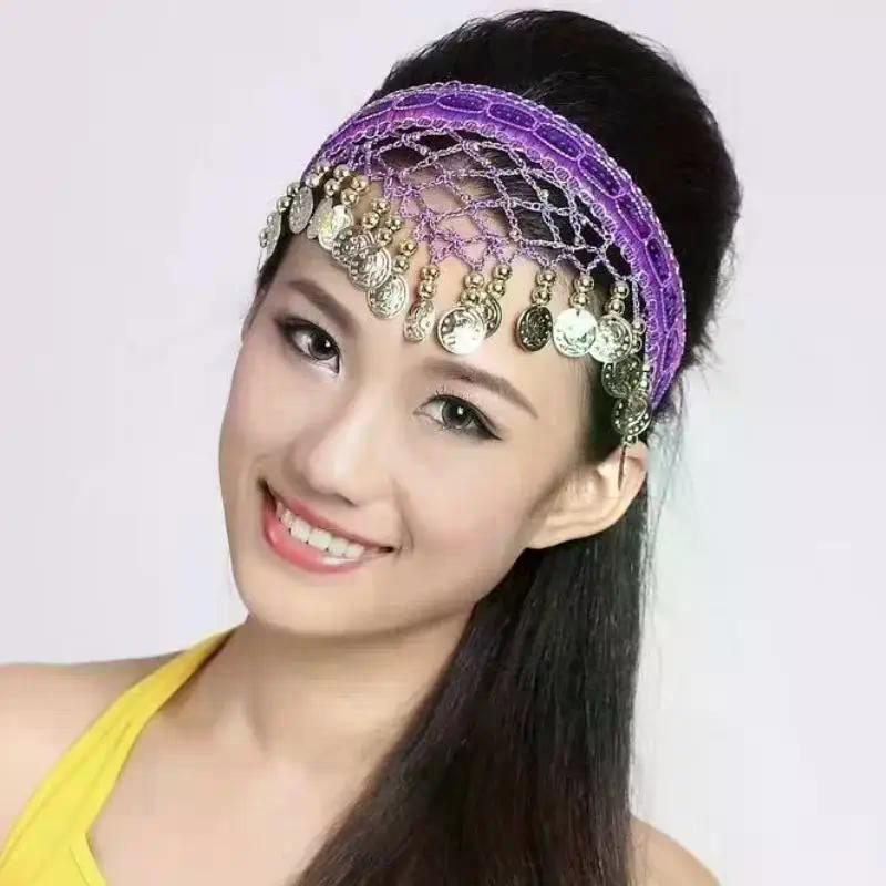 Ethnic Retro Belly Dance Headband With Red Sequin Coin Fringe Personalized Decorative Headpiece For Dance Performances