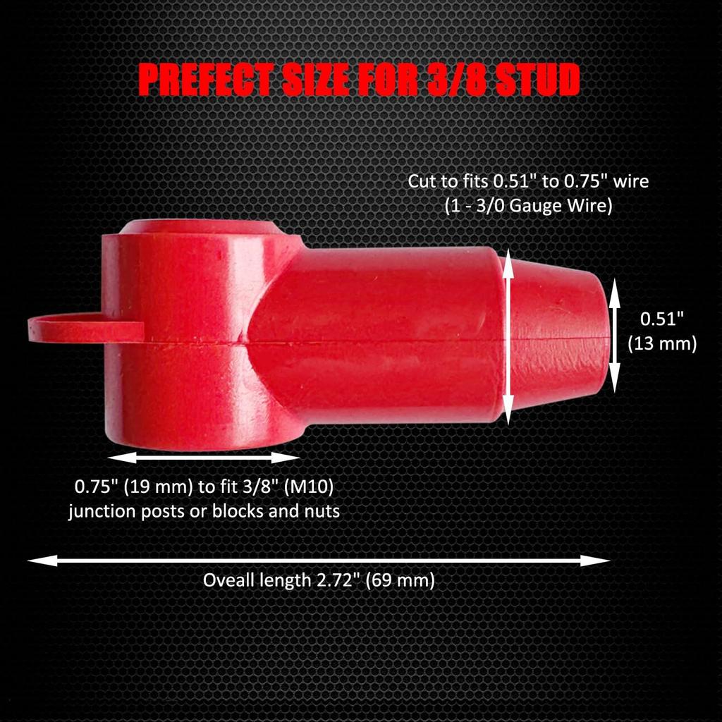 Ampper 12 Pcs Silicone 3/8" Stud Terminal Covers, Flexible Post Terminal Cover Protector Boot for Battery Power & Ground Junction Block Post, Fits