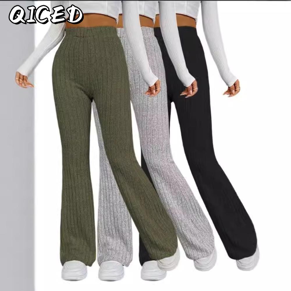 QICED Damenmode, lässig, einfarbig, bedruckt, Hosen und Caprihosen