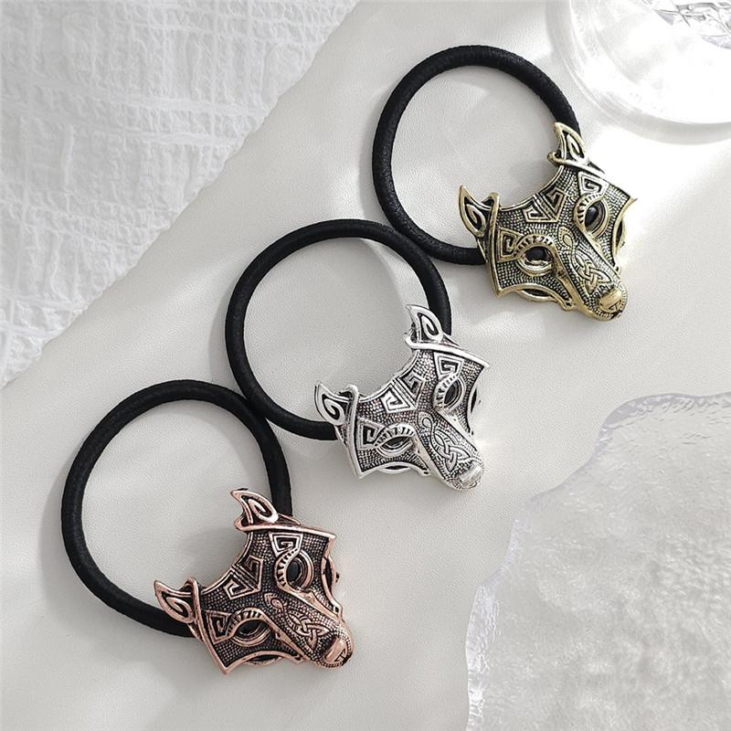 Viking Metal Wolf Hair Band Animal Decoration Hair Ring Elastic Ponytail Braid Girl Hair Accessories