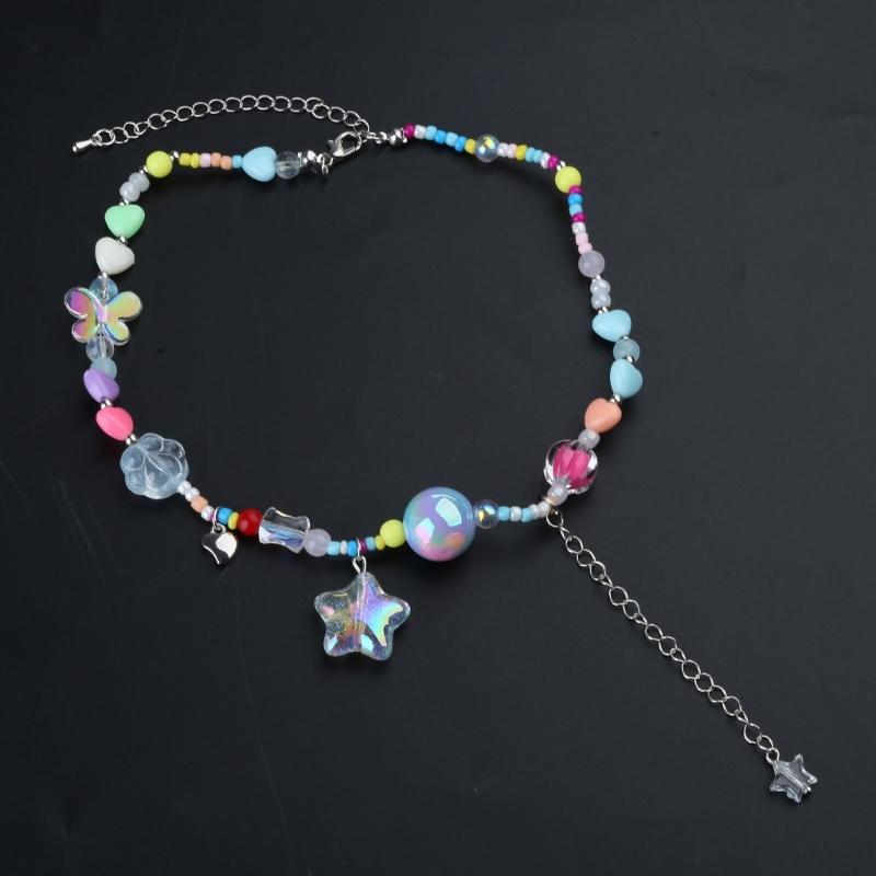 Colorful  Beaded Colored Heart Choker Necklace Adjustable Clavicle Chain for Women Girl Cute Handmade Boho- Jewelry