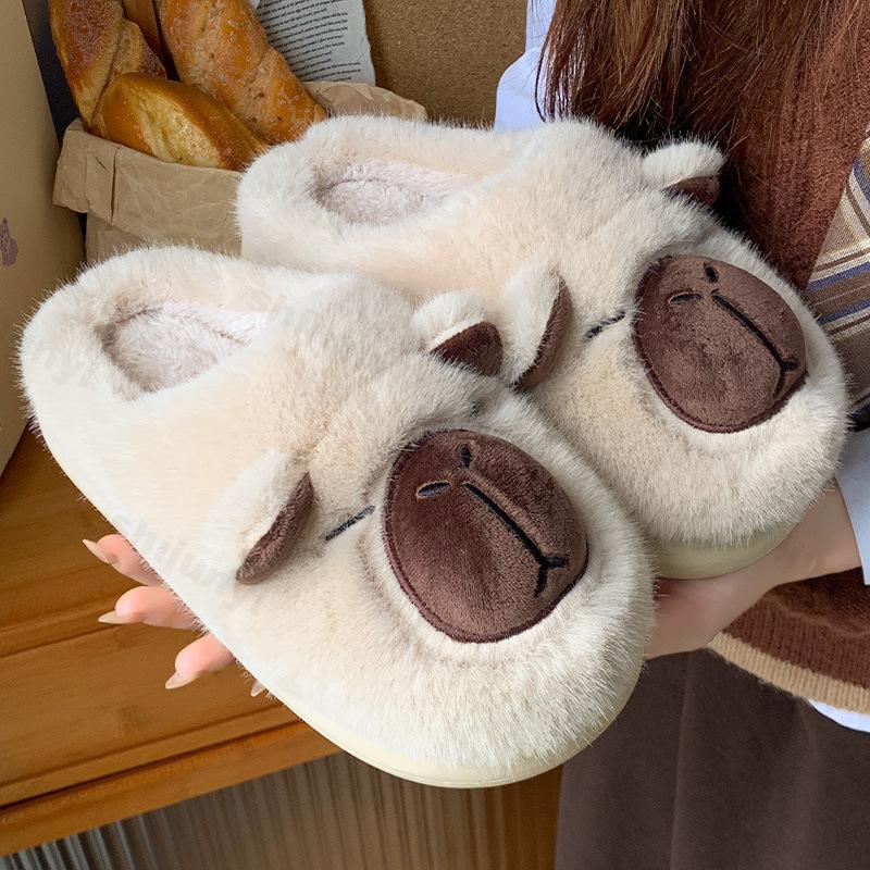 Fashion Capybara Women Cotton Slippers Cartoon Couple Non-Slip Warm Indoor Home Slippers Plush Fluffy Winter Comfortable Floor Slippers