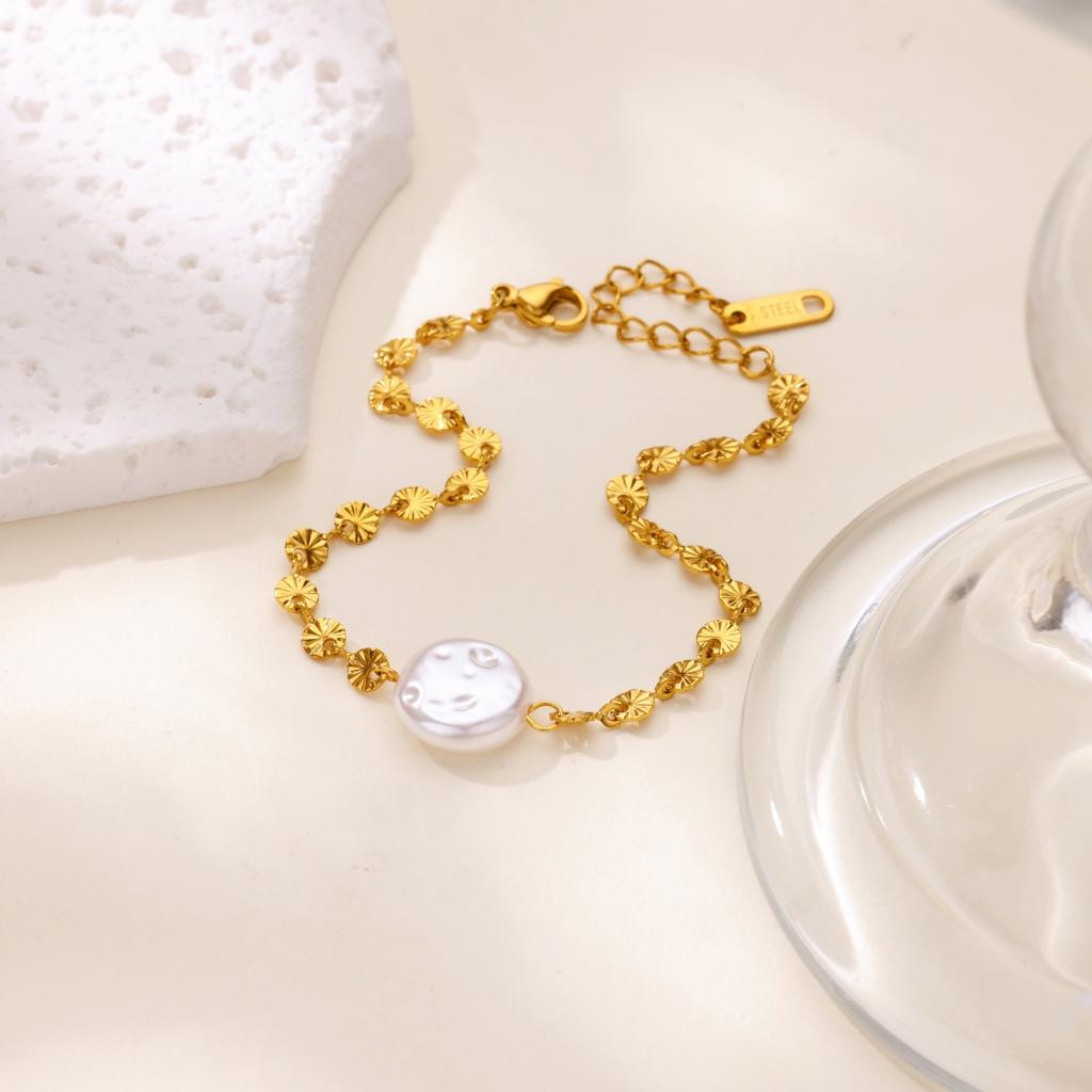 Stainless Steel Geometric Heart Cross Pearl Link Bracelets For Women Gold Color Pearl Bracelet Fashion Luxury Jewelry Gift