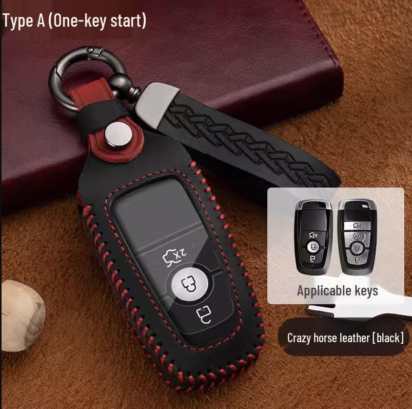 Ford Key Case for Focus, Mondeo, Kuga, Ecosport, Edge, Taurus - Genuine Leather with Buckle