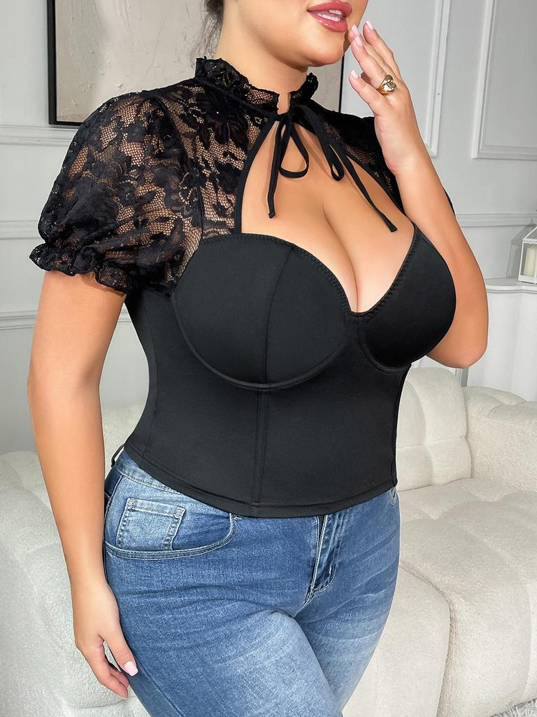 Sexy Plus Size Lace See-Through Strappy Slimming Corset Top