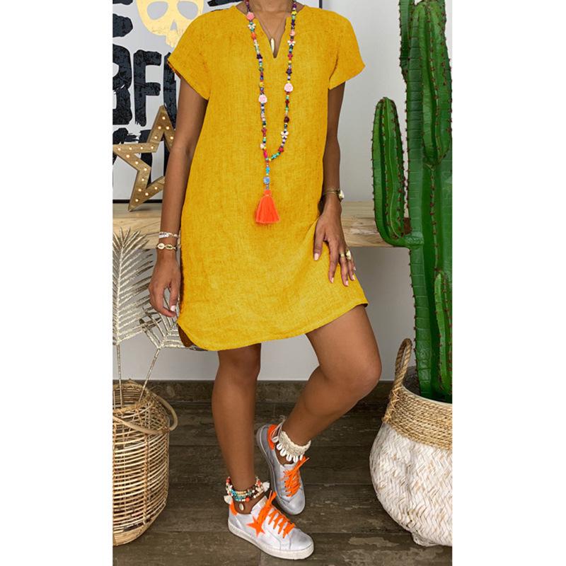 Abito estivo casual a maniche corte in cotone e lino da donna 2024 - Disponibile in stili europei e americani