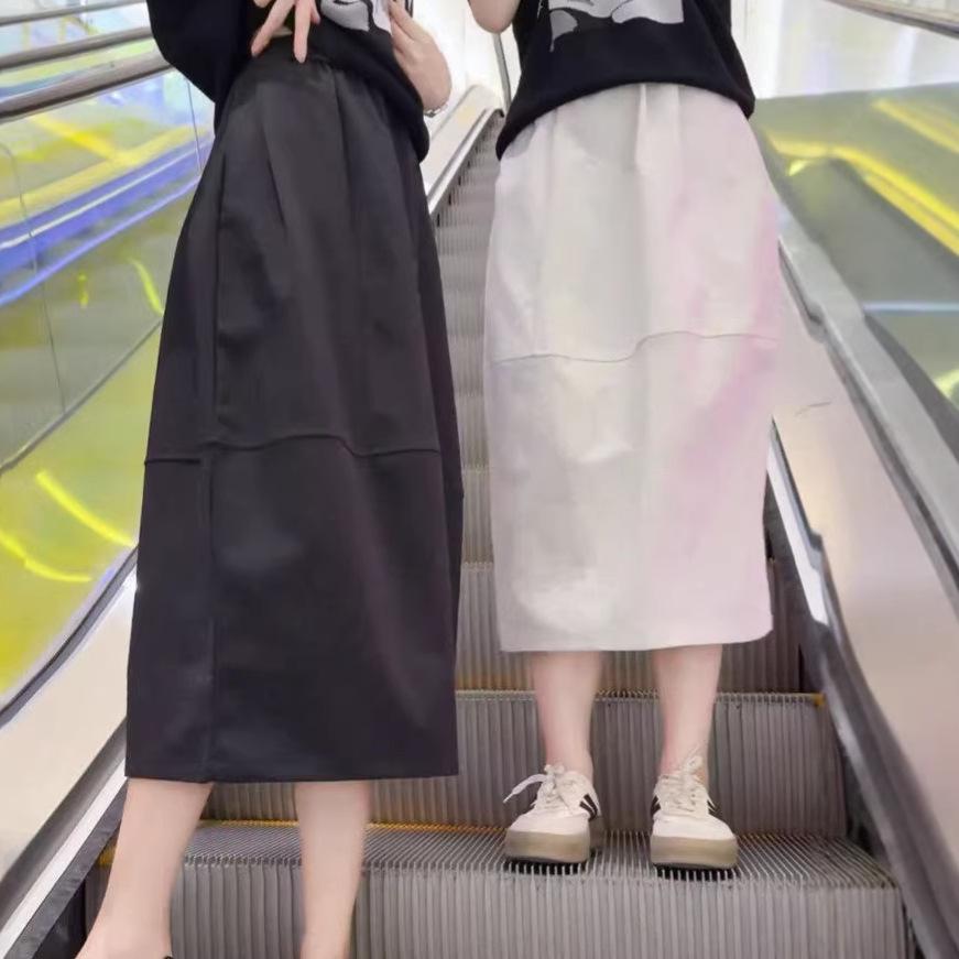 

Spring/Summer Plus Size Midi A-line Skirt: Slimming, Belly and Hip Covering, Versatile Pear-Shaped Fit M білий