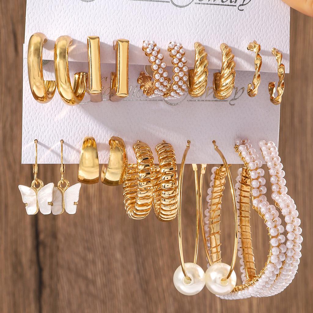 Elegant Imitation Zircon Big Heart-shaped Hoop Earrings Retro Gold Color Geometric Block C-shaped Earrings Women's Party Zircon