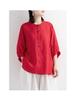 Women's Retro Cotton Linen Lantern Sleeve Blouse: Summer Mid-Sleeve, Loose Fit, Plus Size