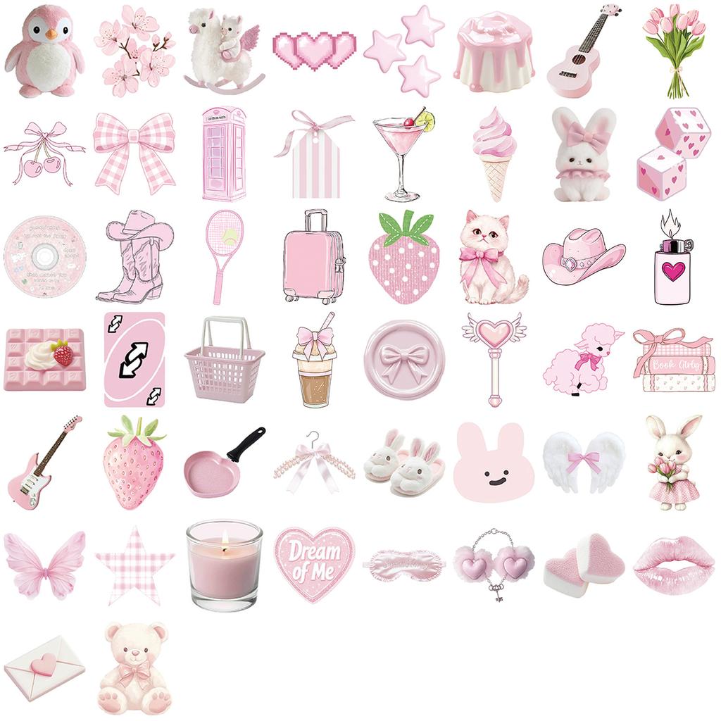 50pcs Pink Art Aesthetics Graffiti Stickers DIY Phone Guitar Laptop Notebook Suitcase Cup Waterproof Sticker Decals