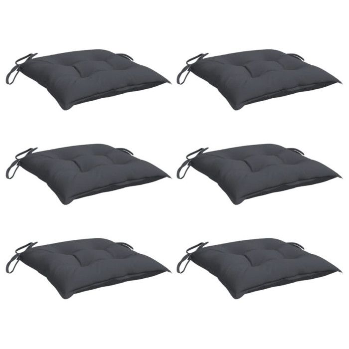 VidaXL Set of 6 Chair Cushions, Seat Pad with Tie Strings, Waterproof Outdoor Cushion, Anthracite 361509