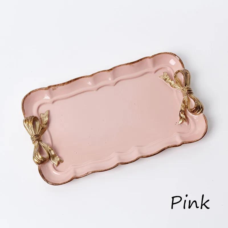 

Набор прямоугольных тарелок Имитация керамических тарелок Простые креативные смоляные десертные тарелки для торта Ручная работа с бантом Поднос для украшения вечеринки 19.5x11.5cm розовый
