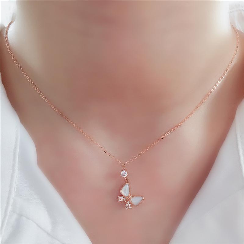 Pure Purple Gold Inlaid Zircon Butterfly Necklace Foreign Gas Color Gold Light Luxury Collarbone Chain