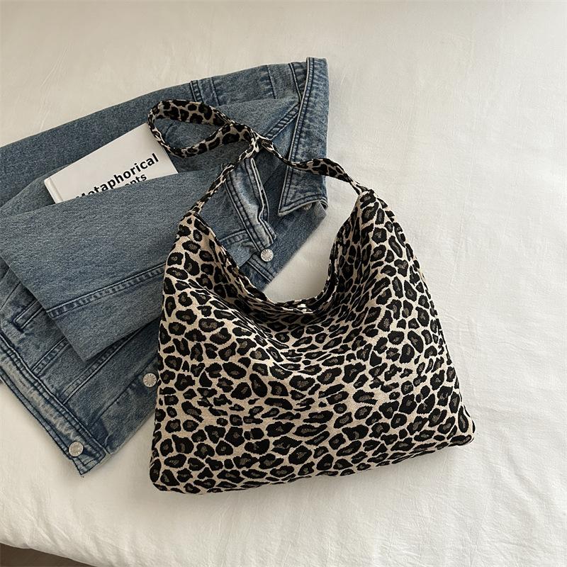 New Korean Style Korean Style Leopard Pattern Floral Cloth Bag Printed One-shoulder High-value Student One-shoulder Oblique Straddle Tote Bag
