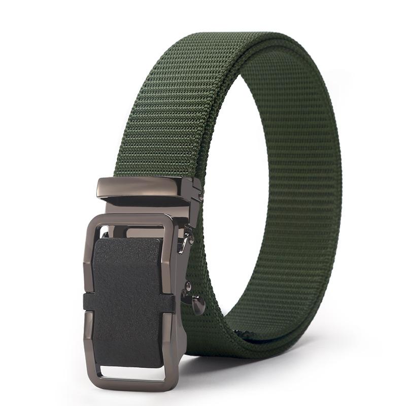 Belt Men'S Automatic Button Head Canvas Belt Medium Green Business Casual Simple Jeans Belt