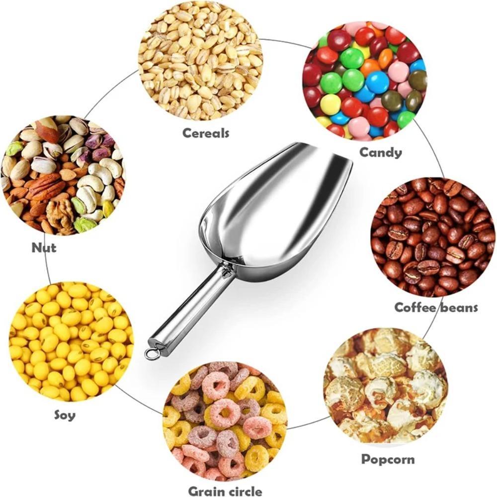 Metal Ice Scoop Stainless Steel Food Candy Scoop for Cookie Flour Pet Dog Food Dishwasher Safe Kitchen Tools Bar Party Supplies