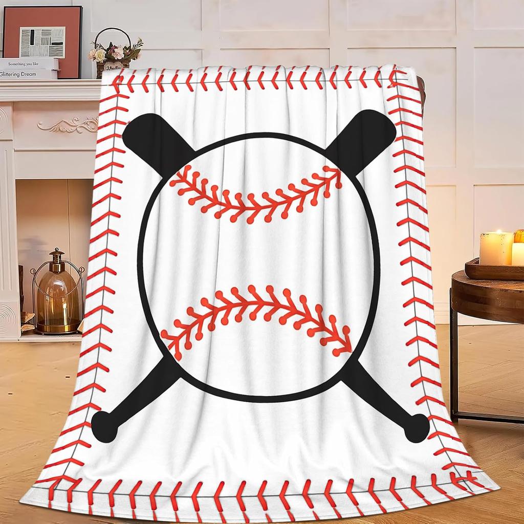 Baseball Throw Blanket for Bed Couch Sofa Living Room Decor Soft Warm Lightweight Flannel Blanket Ball Sport Theme Print Blanket