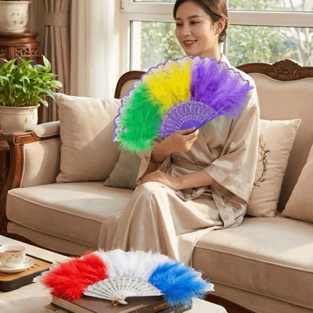 Plastikrahmen Feder Faltfächer Chinesischer Stil Spitze Fächer Tragbar Retro Handfächer Modenschau