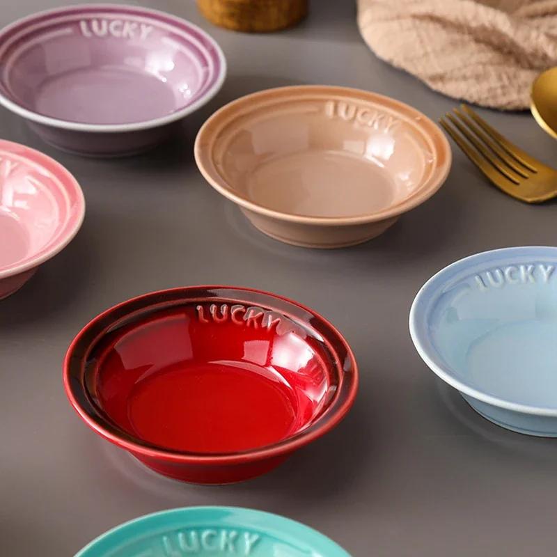 Ceramic Small Round Dishes Household Appetizer Plates for Snacks & Dipping Sushi Soy Sauce Vinegar Saucer Kitchen Tableware