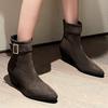 Fashion New Autumn Winter Women Western Cowgirl Chelsea Boots Buckle Slip-on European Cossacks Ladies Shoes Flock High Heels Booties