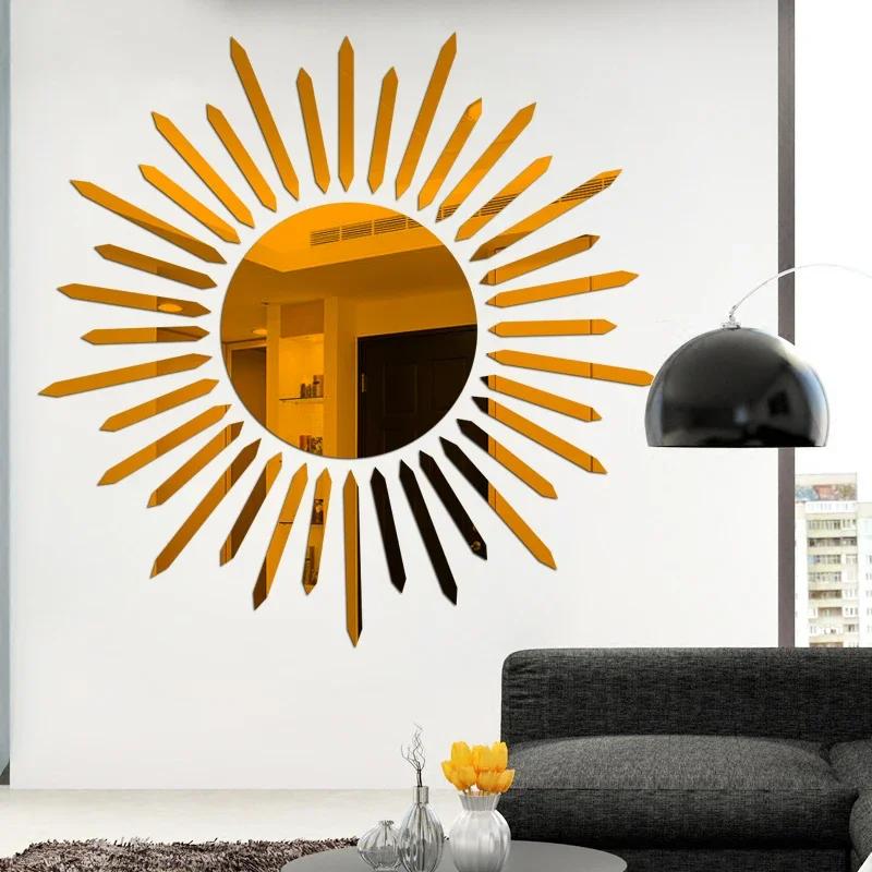 New Decorative Mirrors DIY Wall Stickers Sun Flower Aesthetic Room Decor Mirror Stickers for Living Room Decoración Hogar