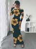 Autumn New Printed Long Dress Elegant Slim Fit Long Sleeve Dress Women Ready