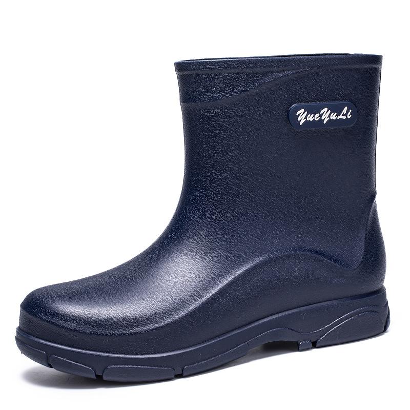 New Velvet Black Fashionable Water Shoes Fashionable, Men's Waterproof and Non-slip Car Wash Fishing Short Tube PVC Rain Shoes