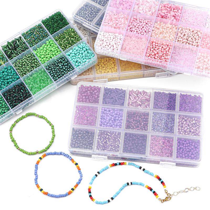 Seed Beads Kit Loose Bead Tube Beads Set with Box for DIY Jewelry Beaded Necklace Bracelet Earring Making Kit