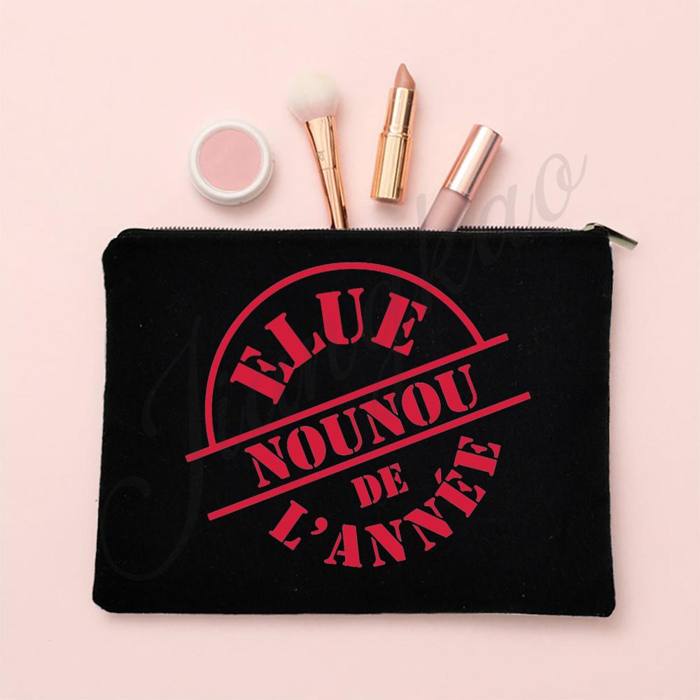 I Love My Nanny French Print Makeup Bag Travel Toiletries Organizer Pouch Women Cosmetic Case Zipper Bags Thanks Gift for Nounou