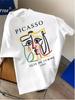 Camiseta Informal Unisex de Manga Corta Estampado de Arte Pablo Picasso con Patrones de Letras Audaces Tejido Ligero Diseño de Cuello Redondo