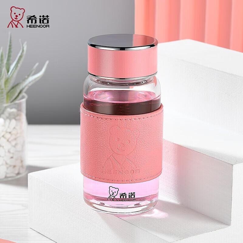 Heenoor Portable High Borosilicate Glass Cup with Lid, 240ml