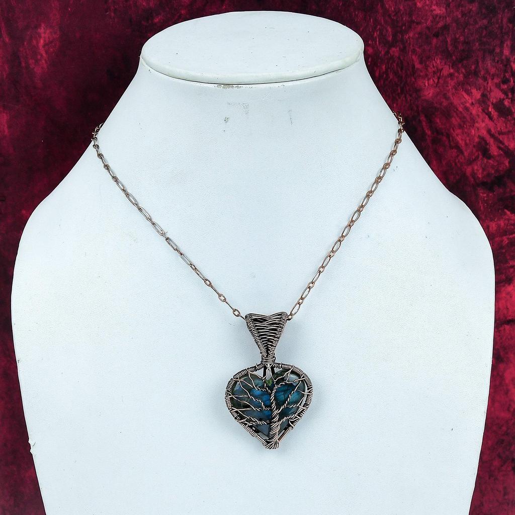 Tree Of Life Labradorite Gemstone Pendant Copper Wire Wrapped Handmade Pendant Designer Jewelry
