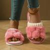 Chinelos de decoração de laço quente, sapatos casuais de pelúcia com bico aberto, chinelos confortáveis para ambientes internos