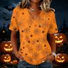 Womens Casual V Neck Pullover Top Halloween Print Short Sleeve Lightweight Blouse for Daily Wear