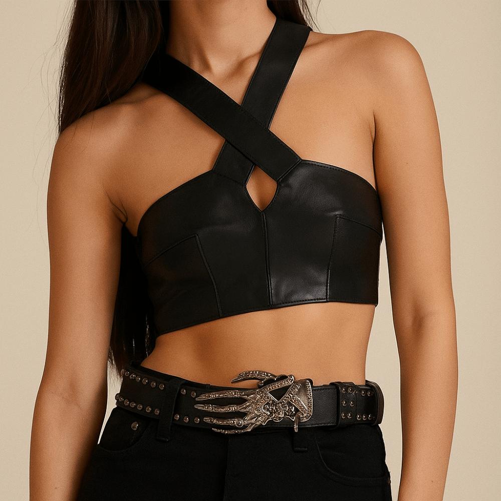 American Punk Skull Rivet Belt Jeans Decor PU Leather Waistbands Love Hand Palm Belt  Daily