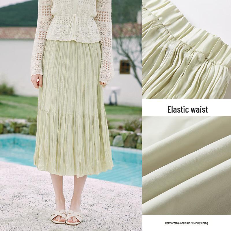 Xiangying Pleated A-Line High-Waist Midi Skirt