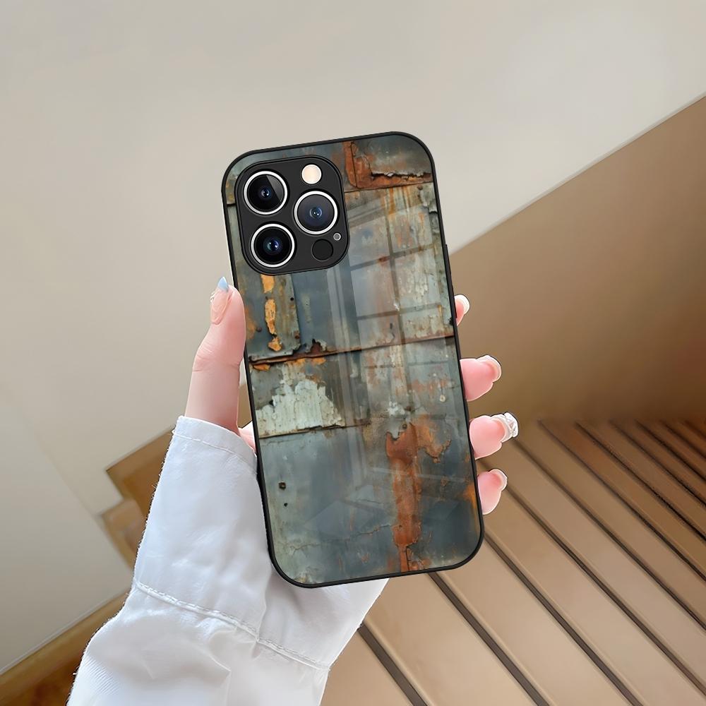 Phone Case Tempered Glass For IPhone 13 17 15 16 14 12 11 Pro Max Plus Mini XR XS SE2020 Coque Vintage Industrial Style Rusty Pa
