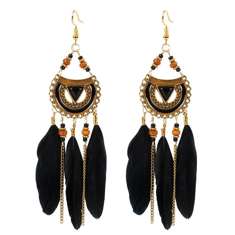 Bohemian Long Tassel Feather Earrings - Trendy Douyin-Inspired Design for Women