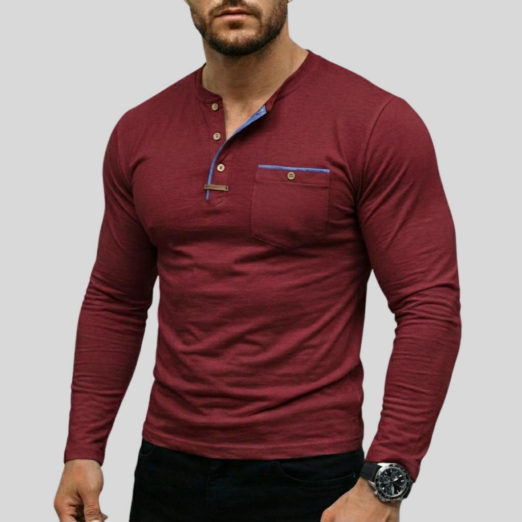 Men's casual ,color long,sleeved base layer shirt, men's button,down round,neck elastic sport top
