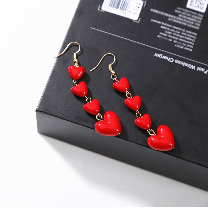 

Four-layers Sweet Heart Pendants Women Hanging Earrings Red Color Acrylic Hook Earrings for Girls Korean Fashion Ear Jewelry
