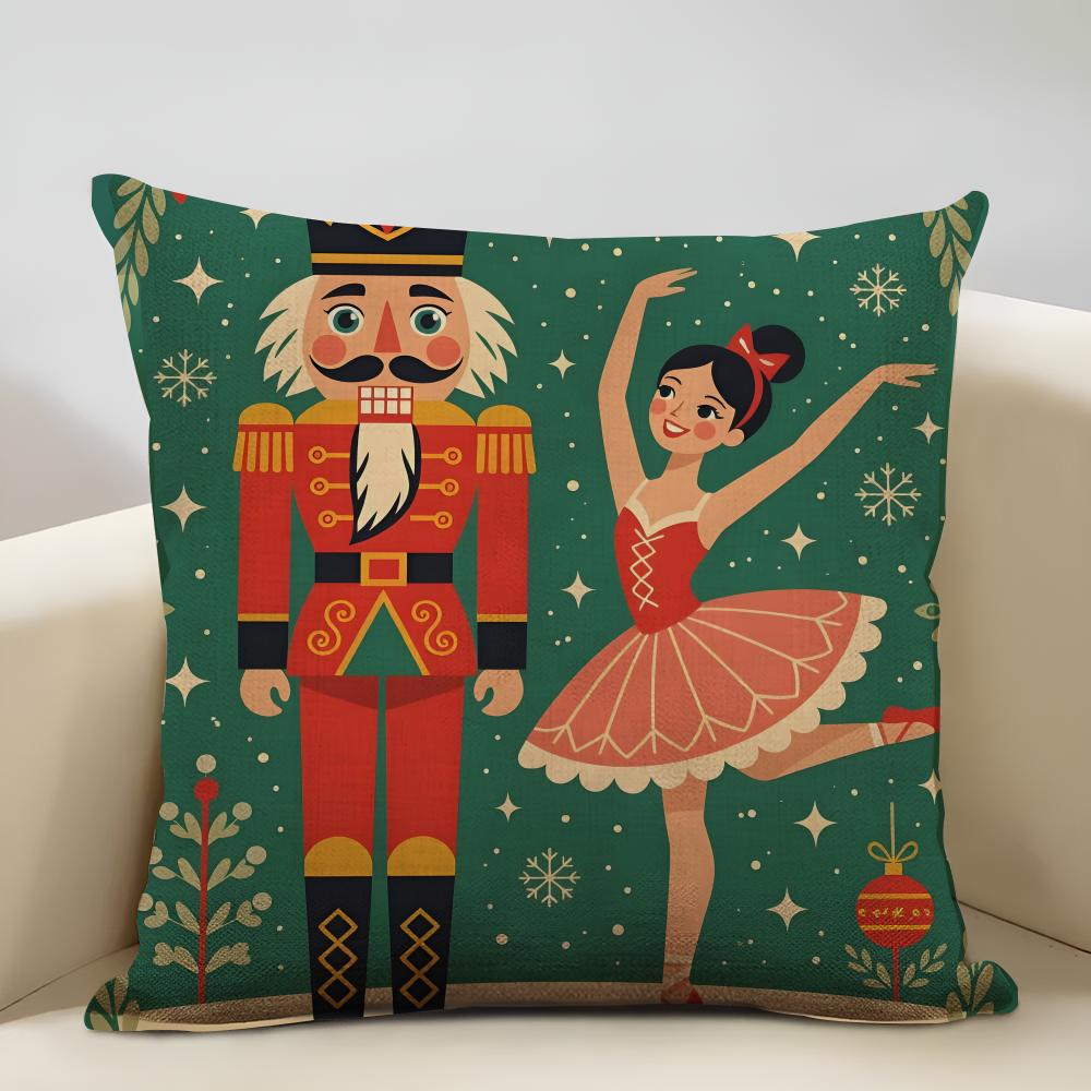Nutcracker Cartoon Cushion Cover Household Decoration Linen Sofa Cushion Cover: Skin-Friendly & Breathable With Invisible Zipper