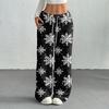 Women's Casual Fashion Printed Elastic Waist Loose Straight Leg Pants With Rope