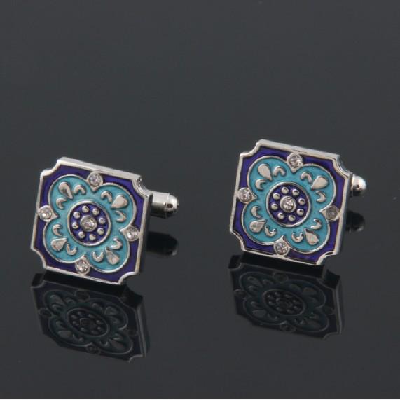 Blue Rhinestone Square French Cufflinks