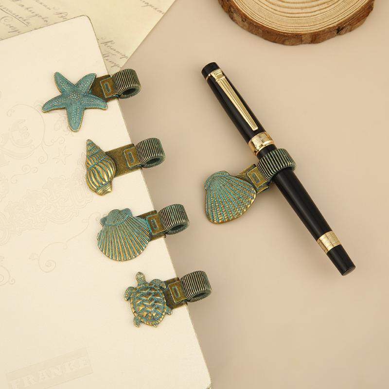 Retro Ocean Turtle Metal Pen Clip Spring Loaded Easy Install Pen Holder for Notebook Journal Student Study Stationery
