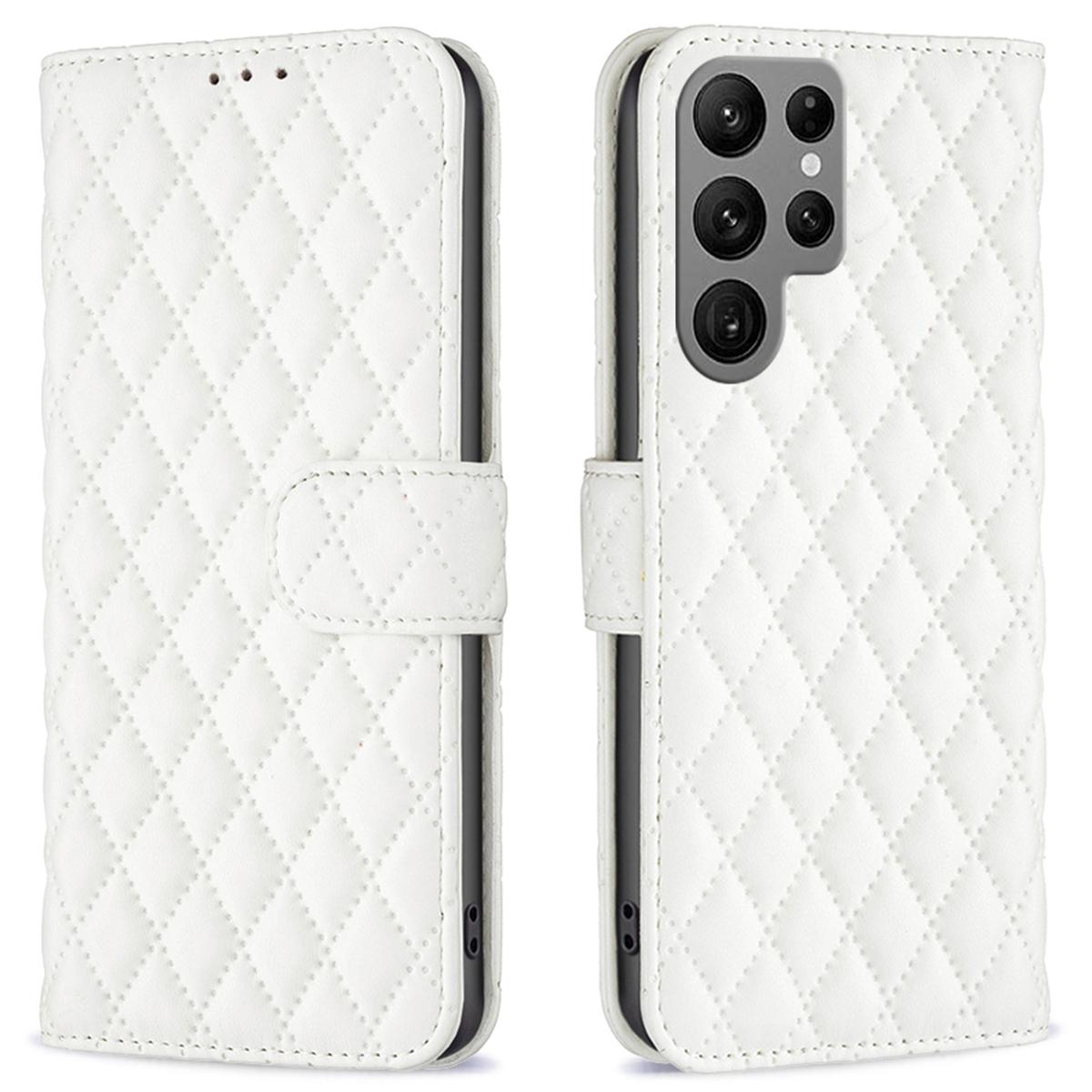

BINFEN COLOR BF Style-14 Для Samsung Galaxy S25 Ultra Чехол Ромб Кожаная Крышка Телефона Подставка B