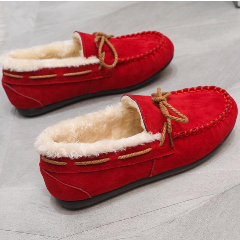 Mocassins classiques en fourrure pour femmes Hiver Décontracté À enfiler Bout rond Chaussures pour femmes Chauds Peluche Plateformes Plates Grande taille
