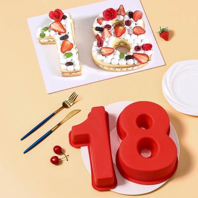 3D Stereoscopic Red Silicone Number Cake Mold, 10 Inch, Home Baking Birthday Cake Mold
