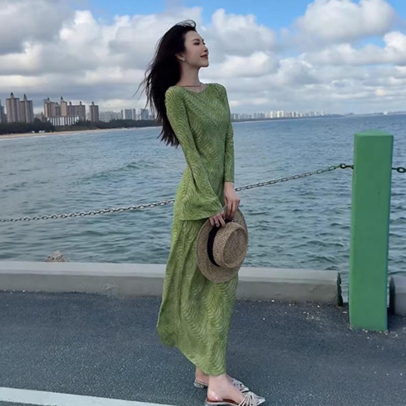 Women s Retro Print Long Sleeve Spring Dress - 2026 French Slimming Long Skirt XL