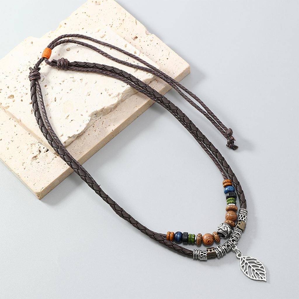 Handmade Natural Wood Bead Long Chain Necklace Adjustable Length Lightweight Multilayered Jewelry For Everyday Wear