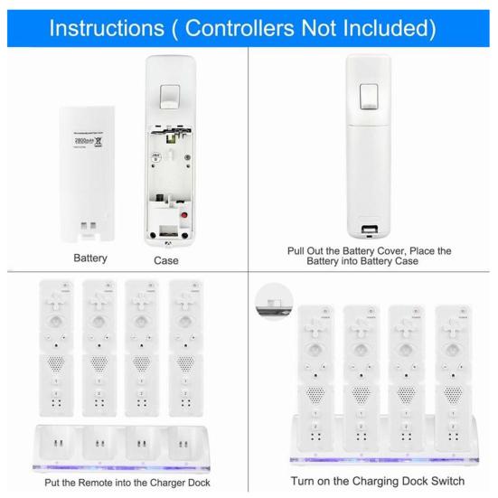 4 Ports Game Console Controller Charging Dock Station for Nintendo Wii U/Wii
